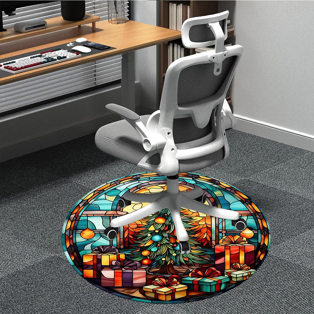 1pc Christmas StainedGlass Office Round Area Rug, Under Office Chairs Bedroom Living Room Home Decor, Room Deco