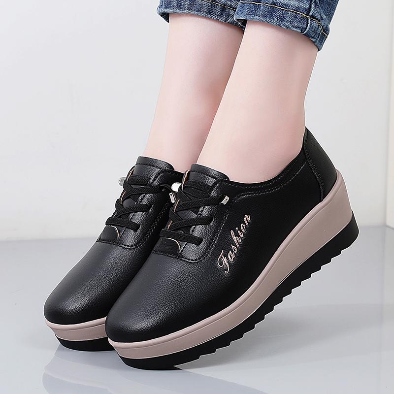 

Женские лоферы на платформе черные повседневные кожаные туфли на лифте толстая подошва увеличение роста трясущиеся туфли 38 чёрный