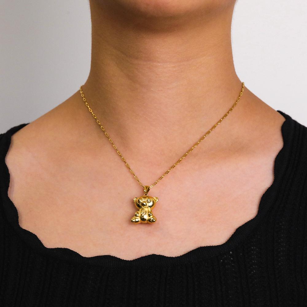 High-End Polish 18k Gold Plated Bear Animal Chain Necklace for Sweater Type
