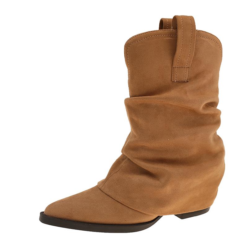 Fashion Fashion Boots Autumn and Winter New Pointed Toe Suede Sleeve Non-slip Wear-resistant Block Heel Boots