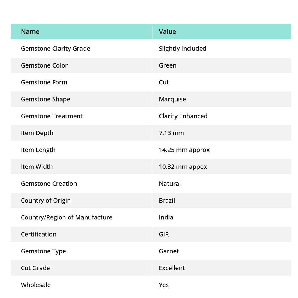 Natural Green Garnet Marquise Shape Ring Size 8.10 Ct Gemstone CERTIFIED MA-747