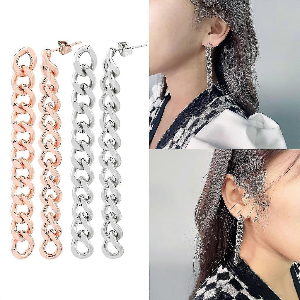 Chunky Gold Silver Chain Dangling Earrings Vintage Chain Link Cool Earrings