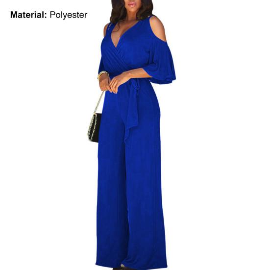 Büro Dame Overall Sommer Herbst Off Schulter Spitze-up Einfarbig Halbarm V-ausschnitt Overall für Den Täglichen Verschleiß