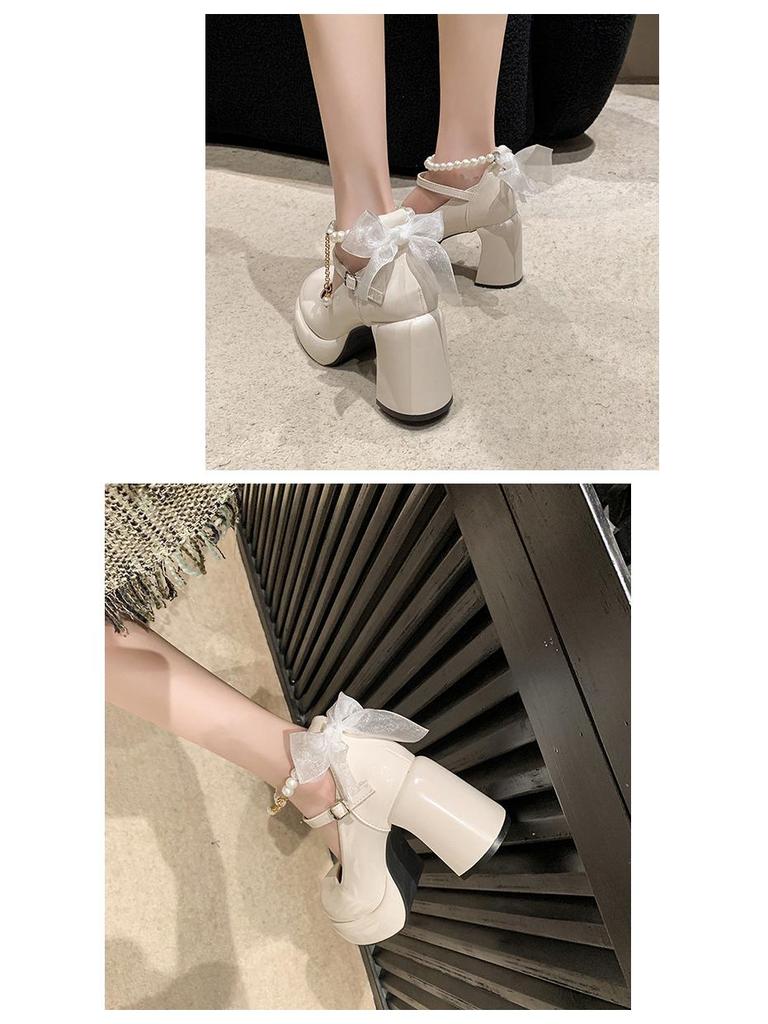 Mary Jane Damskie Grube Obcasy - Wiosna/Jesień 2025 Retro Francuski Styl Małe Skórzane Buty