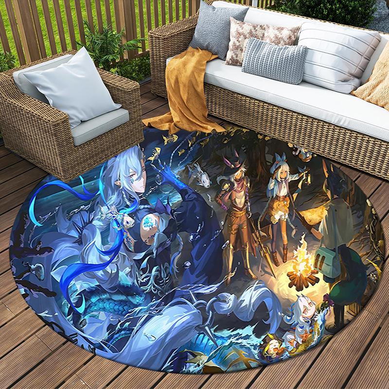 1Pc Fantasy World Adventure Flannel Round Rug Soft Non Slip Circular Office Carpet Floor Mat Bedroom Living Room Xmas Gift S1846