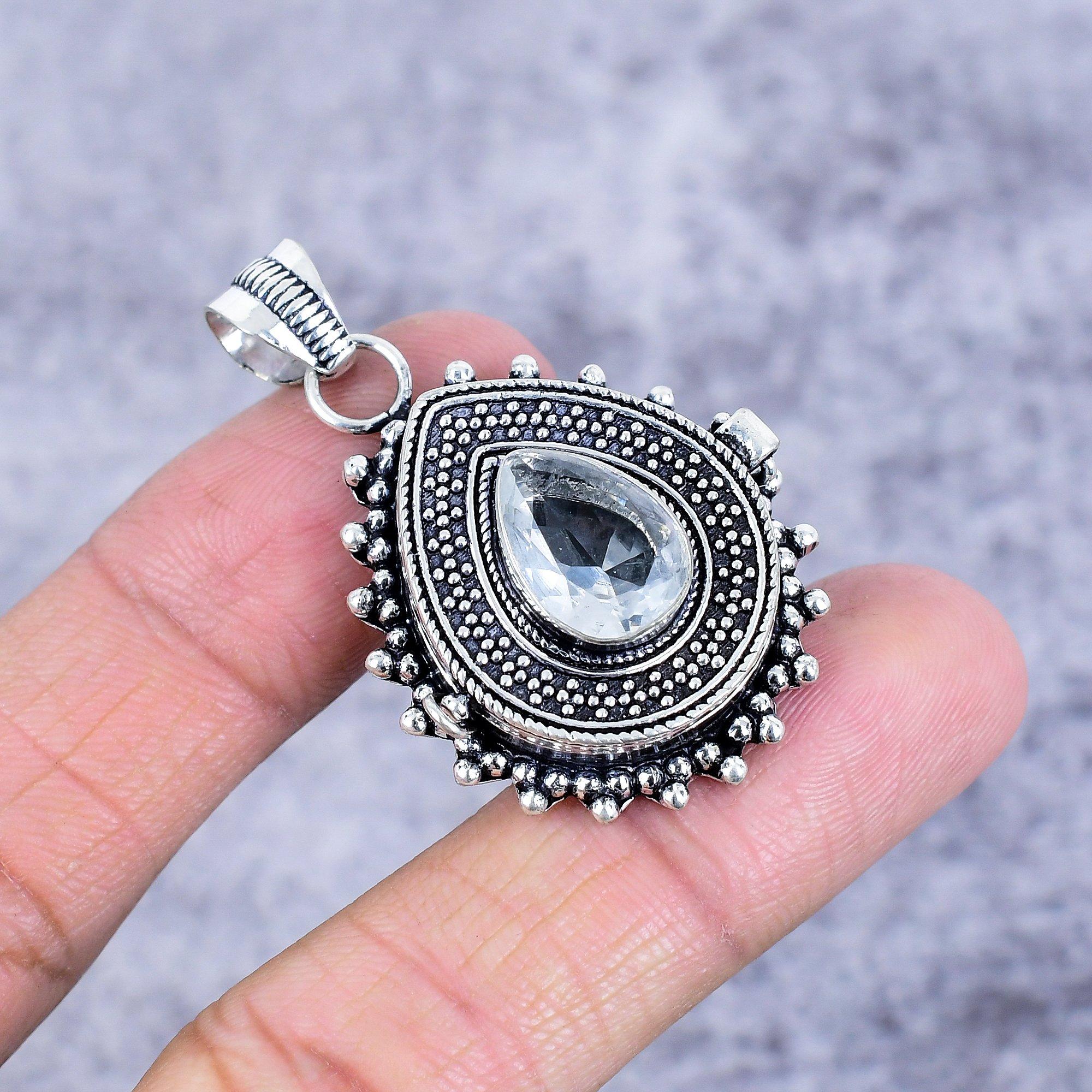 

White Topaz Gemstone Handmade 925 Sterling Silver Jewelry Pendant 1.81 M-2686