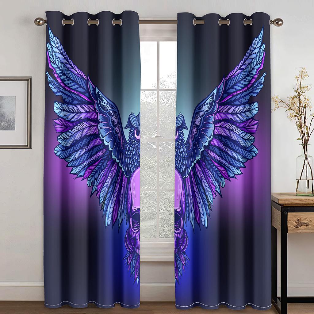 3D Ebony & Ivory Dreamcatcher Owl Drapes Colorful Owl Texture Drapes 2 Panels Livingroom Space Bedchamber Kids Space Windowpane Decoration