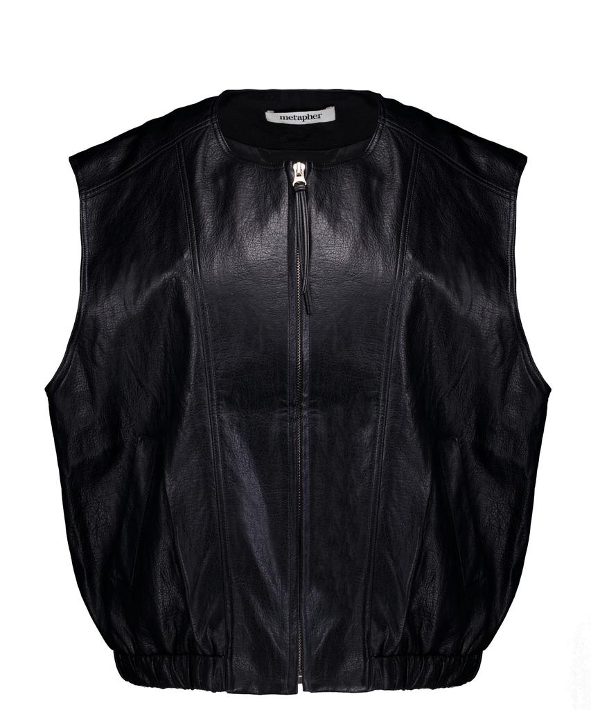 METAPHER Met Daily Paw Leather Zip-Up Vest Black