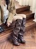 2025 European and American Style Mango Head Wide Tube Thin Pile Over Knee Thin Heel Boots