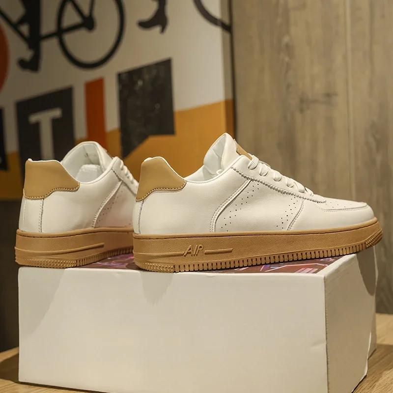 Fashion New Men's Leather White Sports Shoes, Breathable and Comfortable Casual Shoes, Men's Fashionable Outdoor Walking Shoes Size39-44