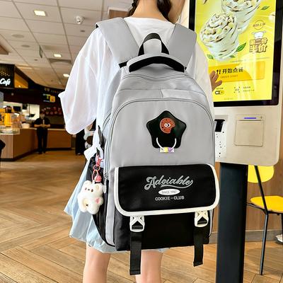 Kontrastfarbener Studentenrucksack Damen Große Kapazität Schultasche Campus-Stil Rucksack