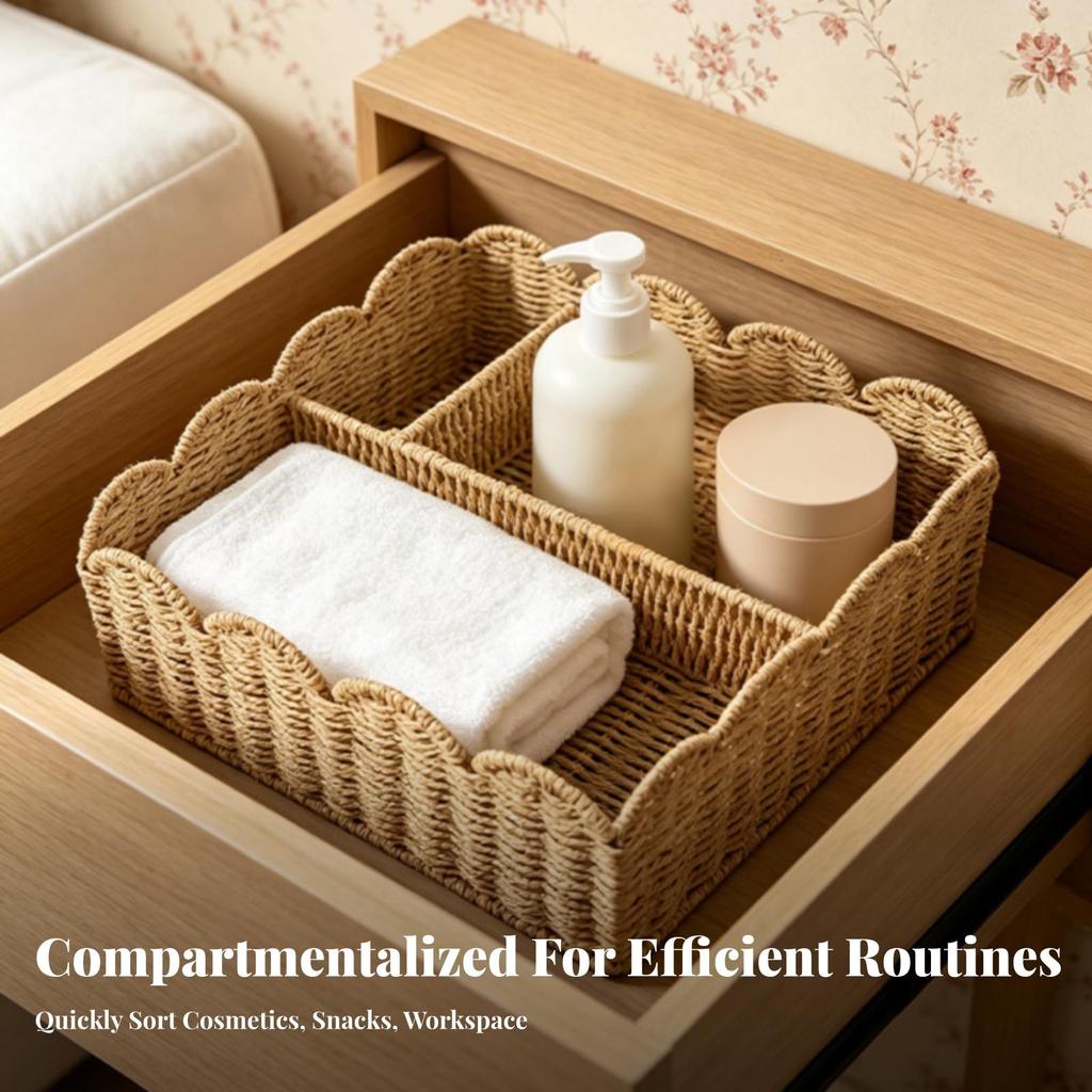 Divided Storage Basket Natural with Interior Organized for Shelf