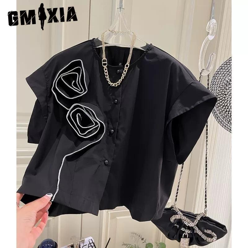 GMXIA Women's Fashion Casual Solid Color Print Short Sleeve POLO Neck Blouses & Shirts