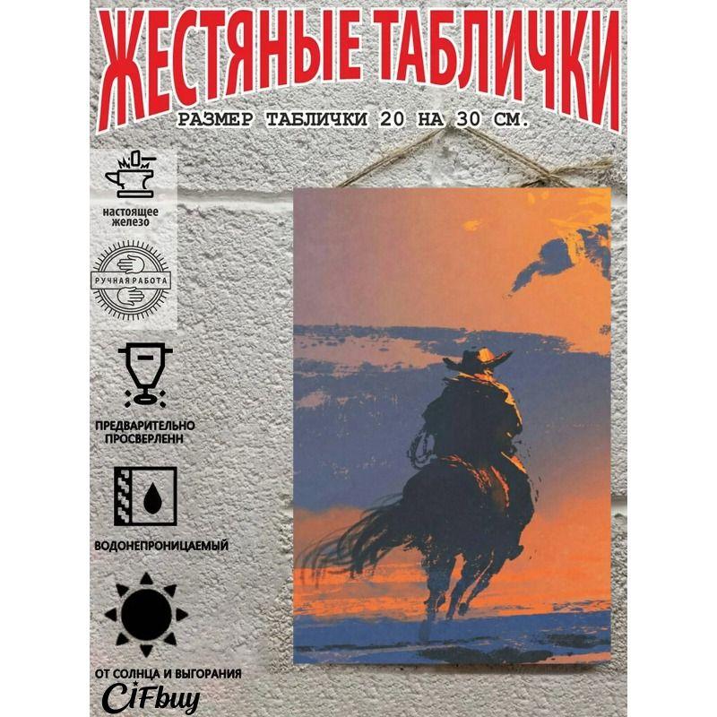 Cowboy on Horse Metal Tin Sign 20x30cm Rustic Wall Decor