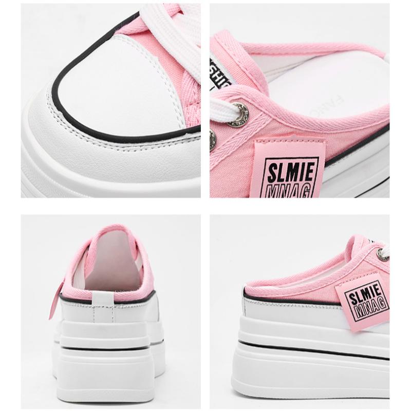 Thick-soled White Shoes for Women Summer Breathable Mesh Shoes Half Slippers All-match Sports Casual Platform Shoes