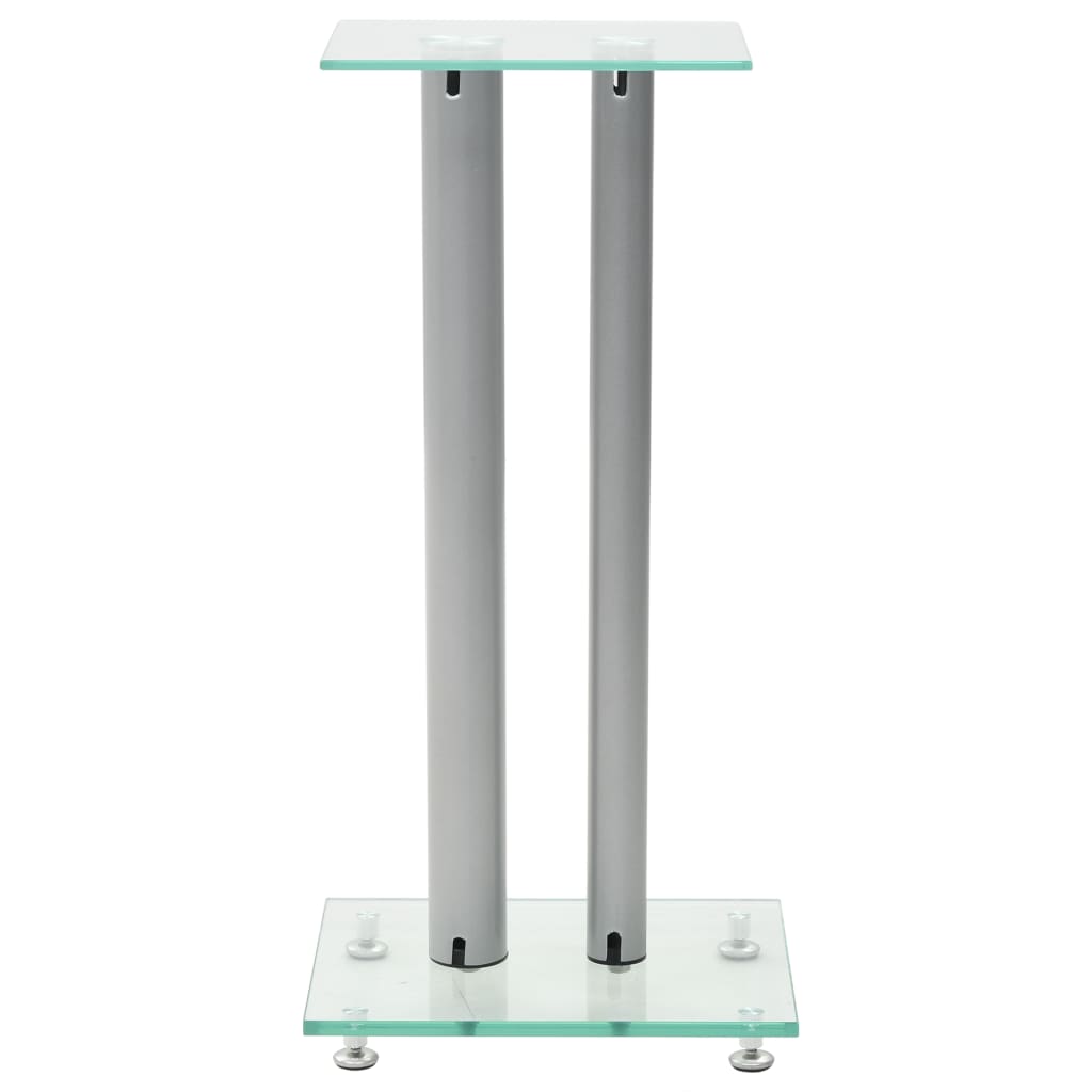 Speaker Stands Column Design 2 Pcs Tempered Glass Silver