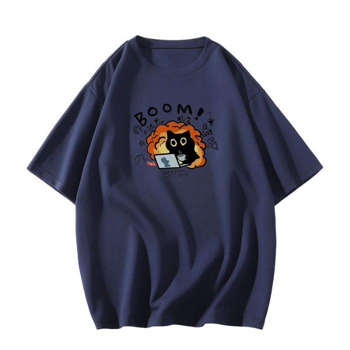 harajuku Round Neck oversize Casual Y2K Tops young girl t shirts summer pure cotton Women funny cartoon Print T-Shirt purple streetwear