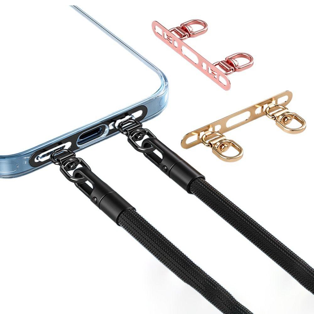 Can Rotate 360 ° Phone Lanyard Tab Double Buckle Gasket Stainless Steel Mobile Phone Lanyard Patch Anti-fall Snap Strap