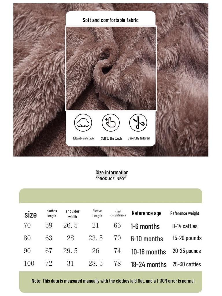 Infant Winter Fleece Romper for 3-12 Months - Unisex, Thick, Cotton-padded