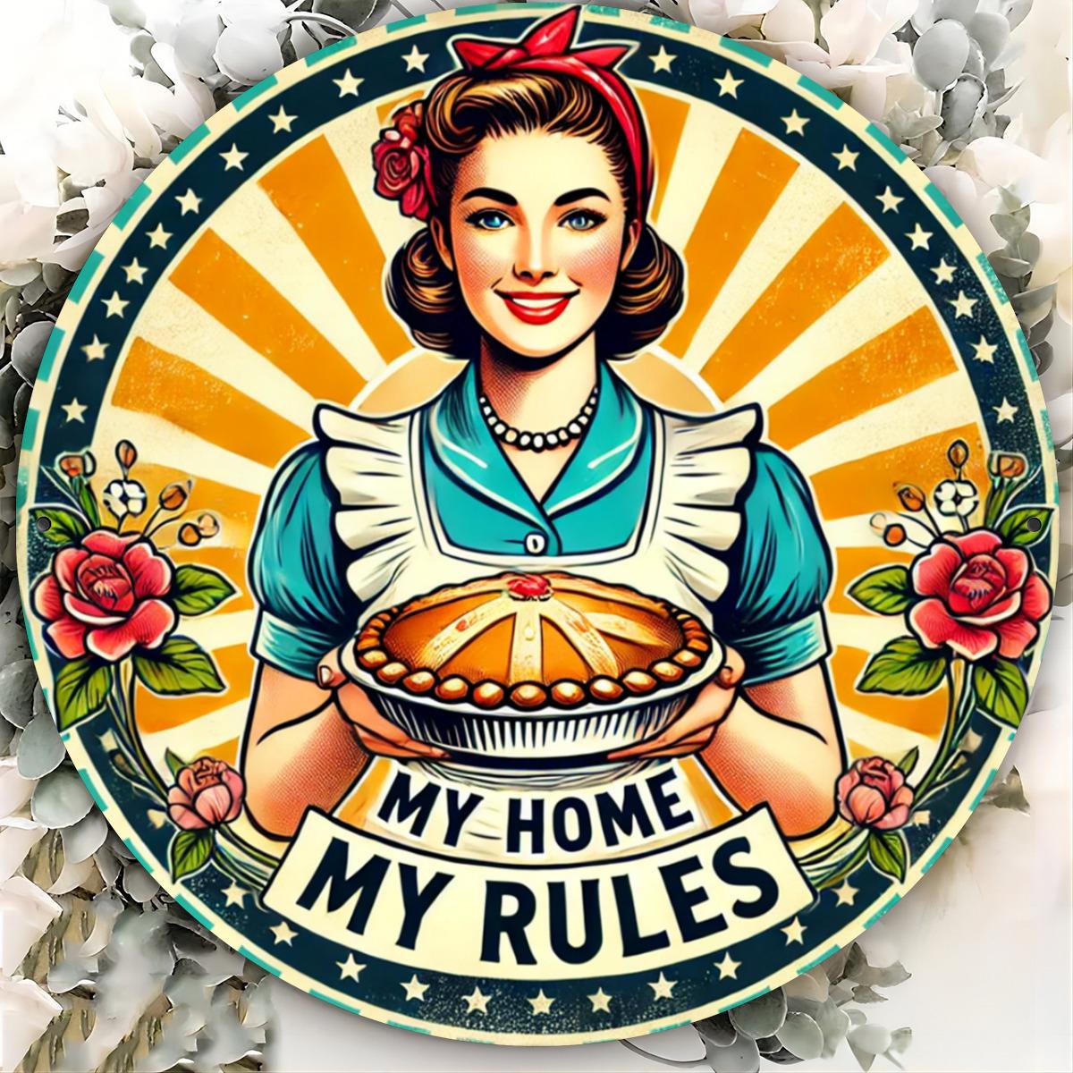 pc  Metal Sign My Home My Rules Decorative Wall Art Retro PinUp Style for Door Home Room Farmhouse Street Shop 20x20cm(8x8inch)