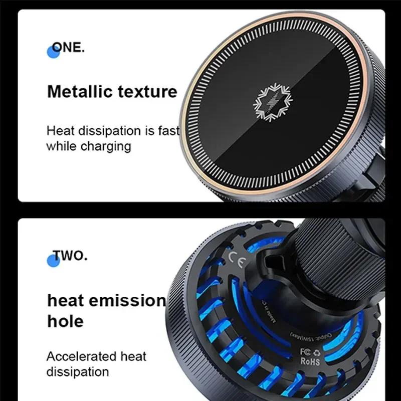Ice Cooling Magnetic Wireless Car Charger for MagSafe iPhone 16 15 14 13 12 Pro Max Night Light Car Phone Holder Fast Charging