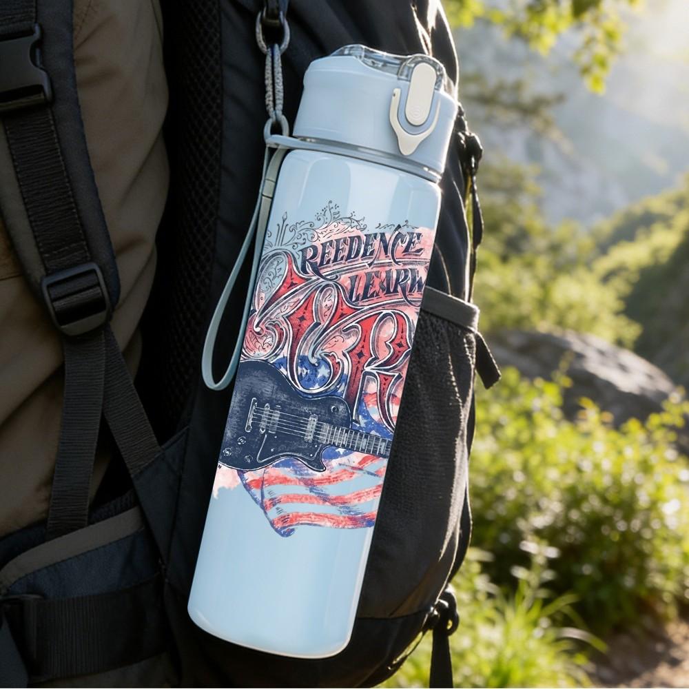 1PC Blue Collage Art 750ml sports water bottle leakproof straw lid outdoor office home