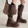 Schwarze Plateaustiefel Damen 2025 neu Merad Spice Girls Ritterstiefel Western Cowboy Stiefel