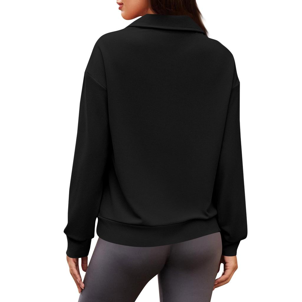 Women's Fashion Solid Color Zipper Lapel Solid Color Casual Sweatshirt Loose