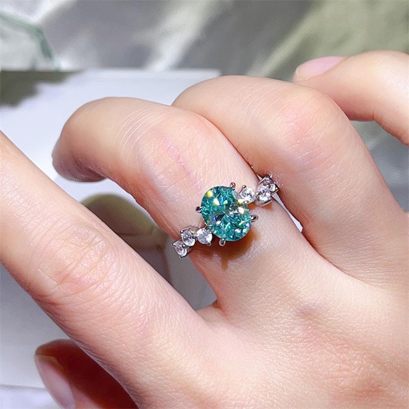 Neon Glow Paraiba Green Diamond Ring For Women 2ct Moissanite PT950 Platinum | Neon blue-green, stunning fire