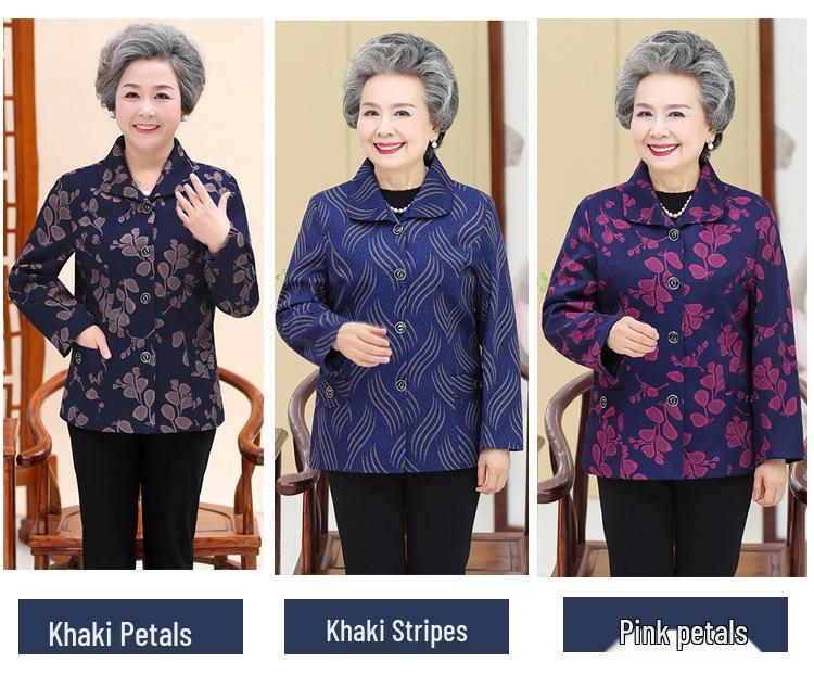 Spring & Autumn Lightweight Jacket for Mature Women - Stylish Lapel Top, Grandma's Fashionable Two-Way Shirt