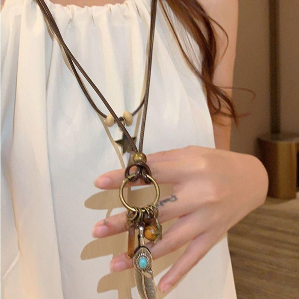Tassel Ethnic Style Wooden Necklace Wood Bohemian Style Necklace Sweet Long Sweater Chain  Gift
