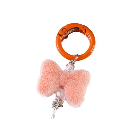 Keychain Pendant Rhinestones Bead Decor Plush Bow Design Keychain Charm with Smooth Spring Buckle Backpack Accessory темно-оранжевого