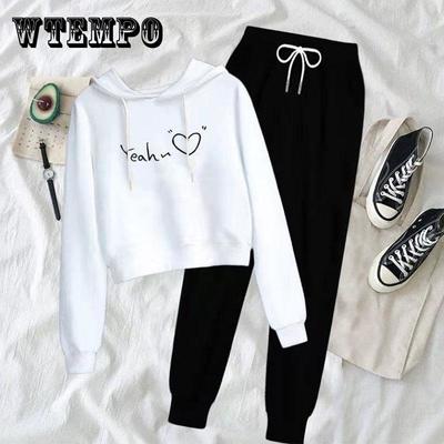 Anzug Casual Anzug frauen Pullover Mit Kapuze Frühling und Herbst Einfarbig Student Mode Lose Hohe Taille Langarm Zwei-stück Set