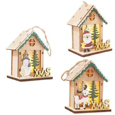 Maison de Noël en Bois Durable Décoration Suspendue Avec Lumières LED Chaudes Décorations de Fête Sûres Pour Fête de Famille Intérieur Extérieur