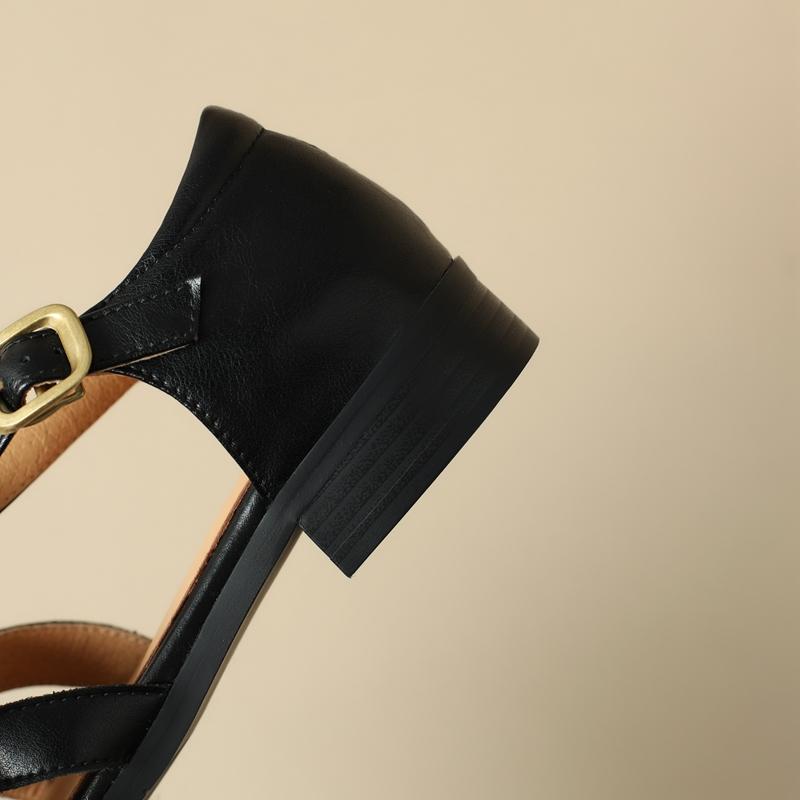 Fashion Women's New Spring/Summer Round Head Leather Comfortable Low Heel Baotou Customized Large Heel Roman Sandals 46 47 48