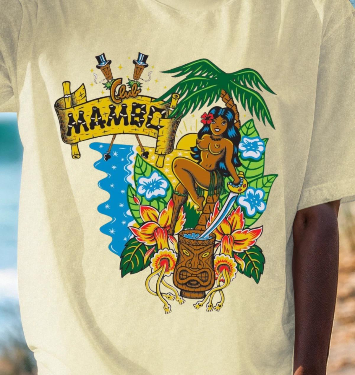 Mambo Tropical Dancer T-shirt | Island Palm Hula Design Tee, Polynesia Shirt S