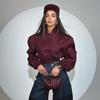 Burgundy Slimming V-Neck Double-Breasted Jacket - 2025 Spring Women's Fashion