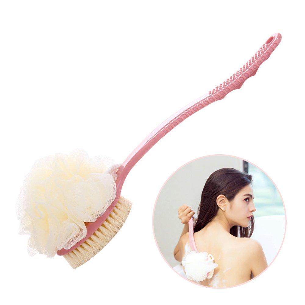 

1 Pcs 2 In 1 Shower Brush, Body Back Cleansing Mesh Bath Tub W/Long Handle Bath Sponge, Exfoliates Skin, Skin Massage