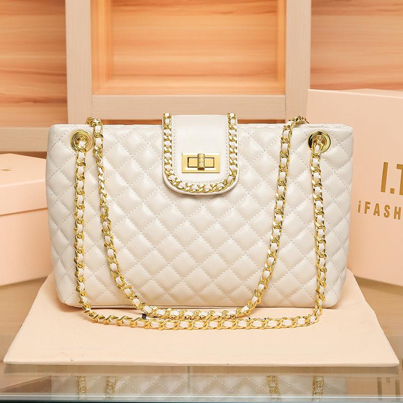 

Осень и зима новые женские сумки большой вместимости сумки-цепочки с ромбовидным узором высококлассные однотонные сумки-тоут модные одинарные сумки подмышку на плечо