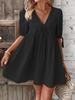 2024 Elegant Loose Woven Deep V-Neck A-Line Dress with Chest Tie