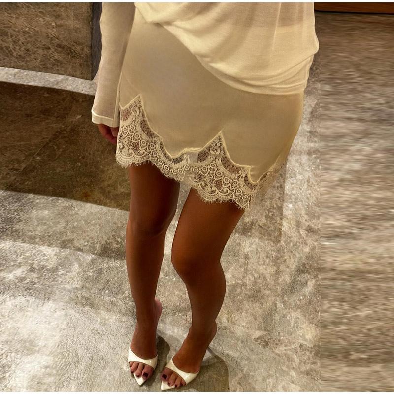 Lace Stitching Short Skirt Ladies Solid Color Short Skirt White Pink Optional All-match Short Skirt That Can Be Worn In All Seasons