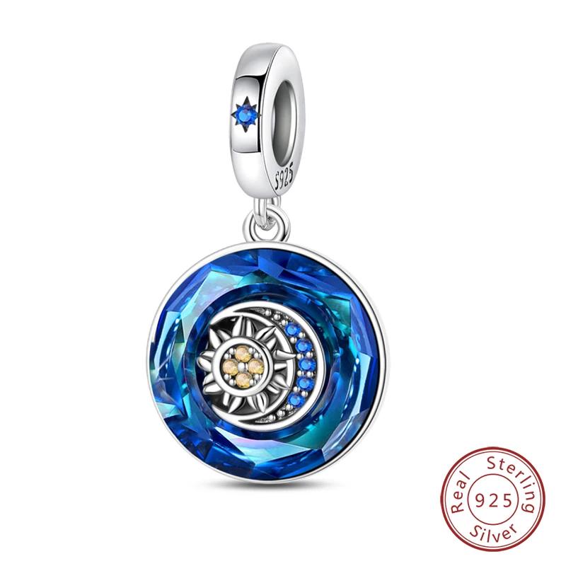 100% Copper Blue Round Crystal Life Tree Angel Star Moon Pendants Charms Fit Original Bracelets Diy Jewelry