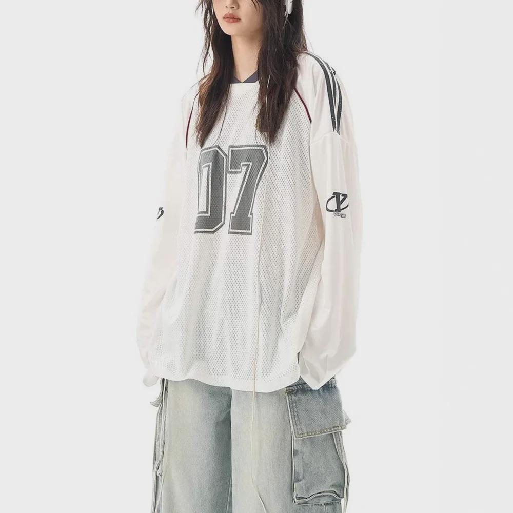 Unisex V-Neck Long-Sleeve Retro Jersey Top