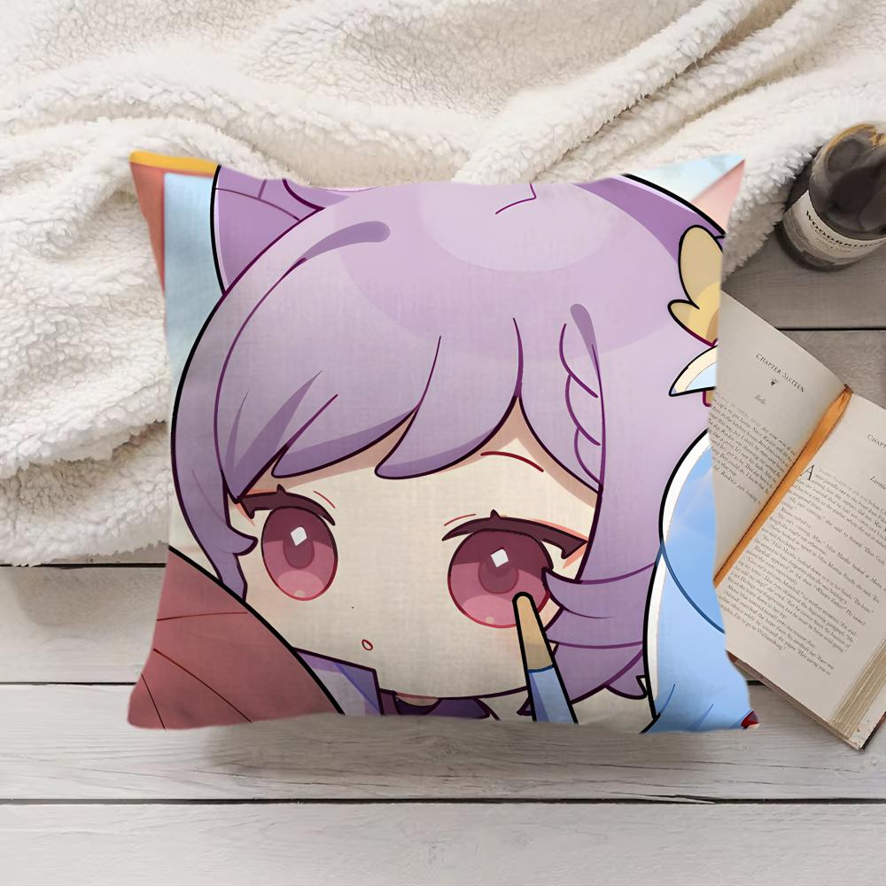 Keqing Cute Genshin Impact Cushion Cover Silky Short Plush Invisible Zipper Dustproof Sofa Pillow Case For Home Decor