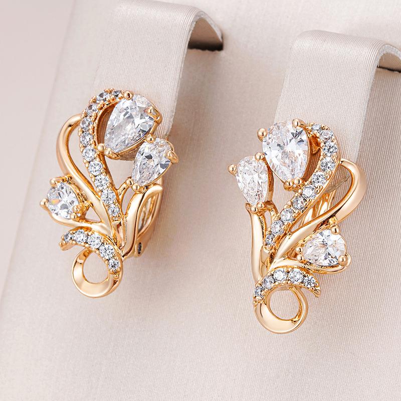 Luxury Designer  Rose Gold Color Dangle Earrings For Women Fashion Jewelry  Natural Zircon Flower Vintage Earrings