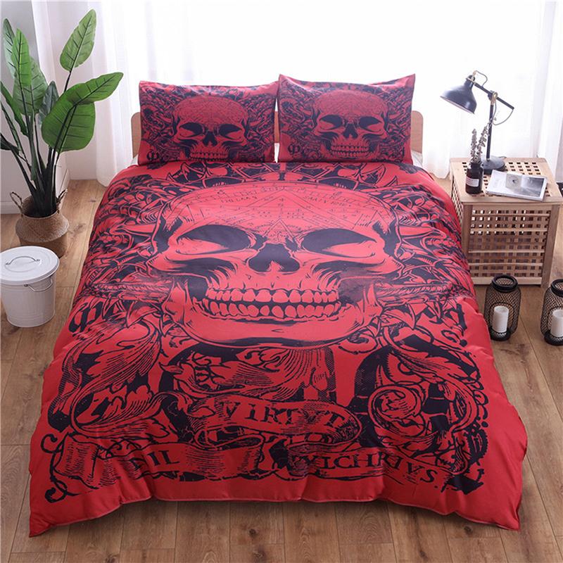 3D skull bed linen set cartoon watercolor rose flower skull quilt cover cushion cover queen size white bed cover set