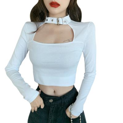 Women's Summer T-shirts Sexy Slim Cropped Tops Long Sleeved Female Simple Tees