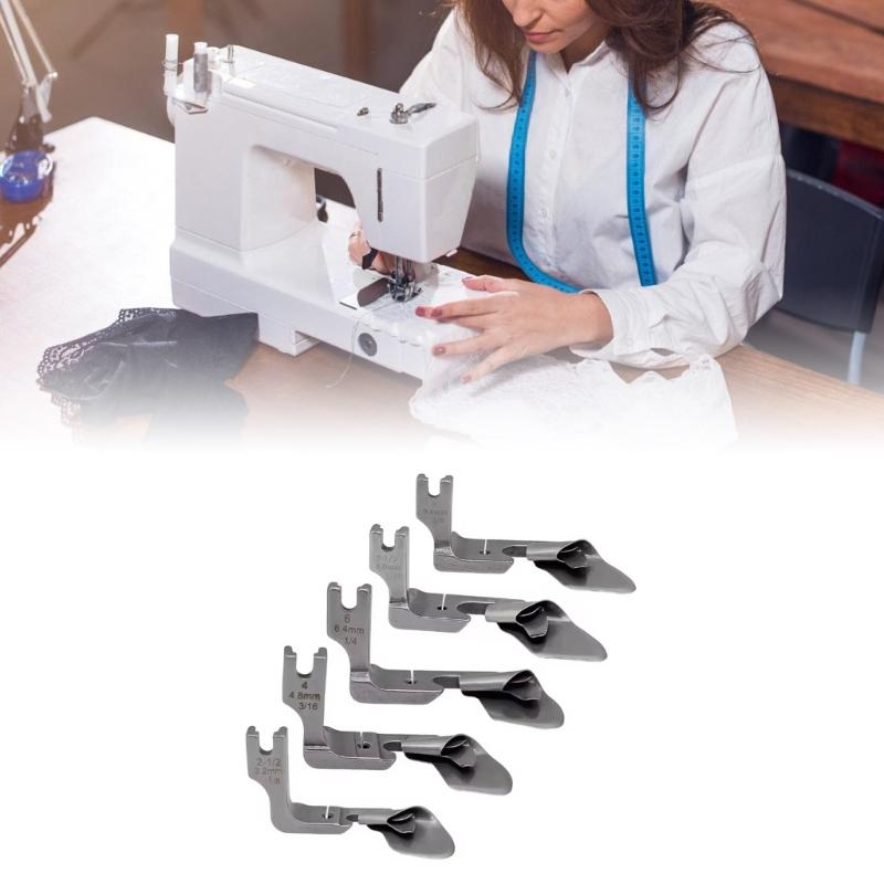 5PCS Steel Metal Rolled Hemming Presser Feet Rolled Hemming Presser Foot for Thin/Thick Fabric Clothing Curtain Bedding