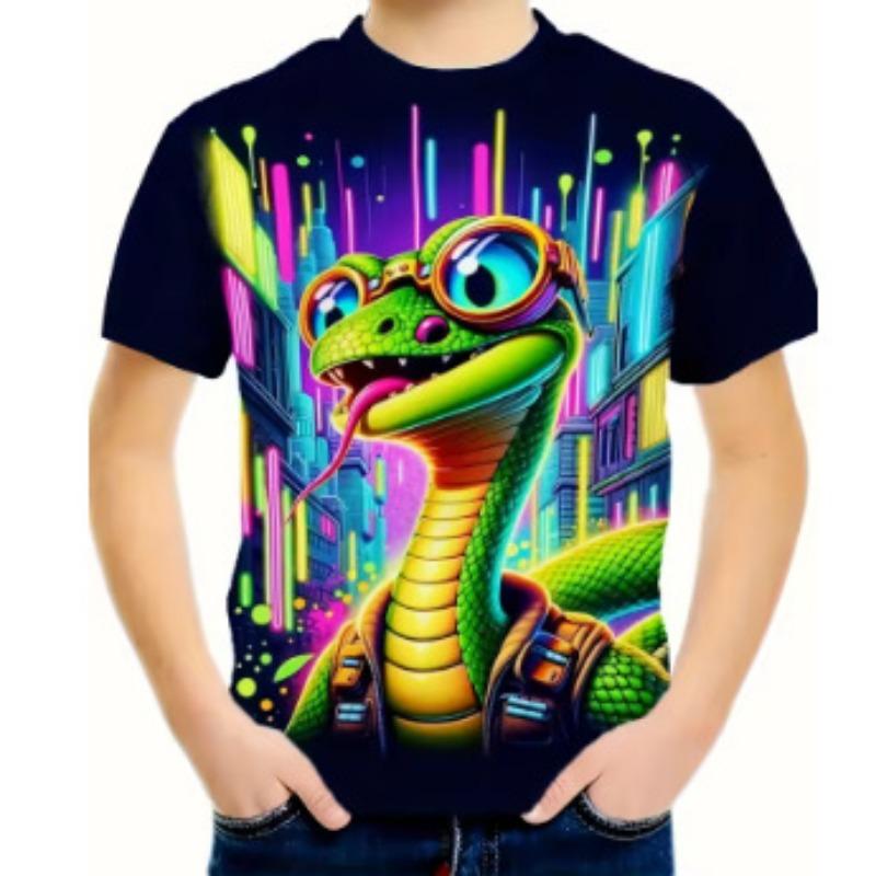 Summer Round Neck Cartoon Animal Pattern 3D Printed Top Fashionable Casual Short Sleeved Children's Boy T-shirts