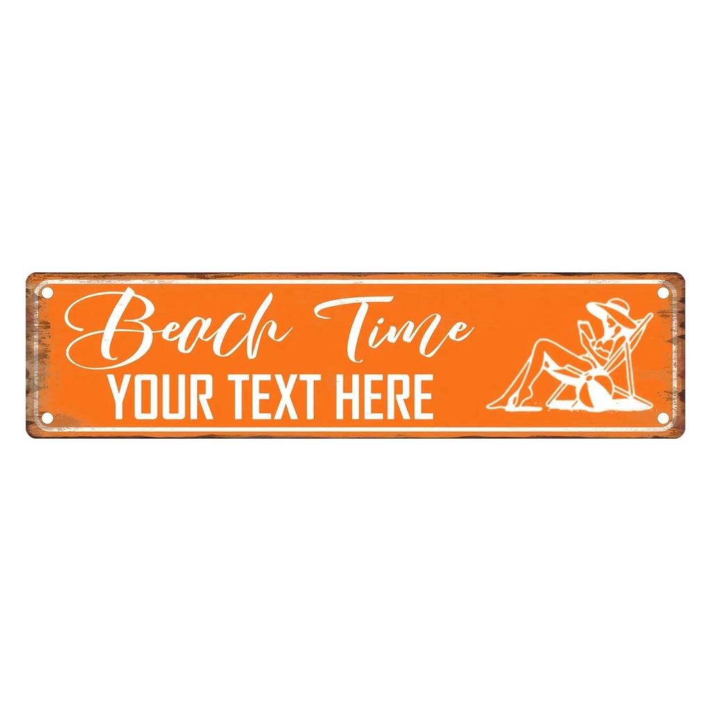 Vintage Aluminum Beach Sign 40x10cm Customizable Retro Vacation Wall Decor Indoor/Outdoor